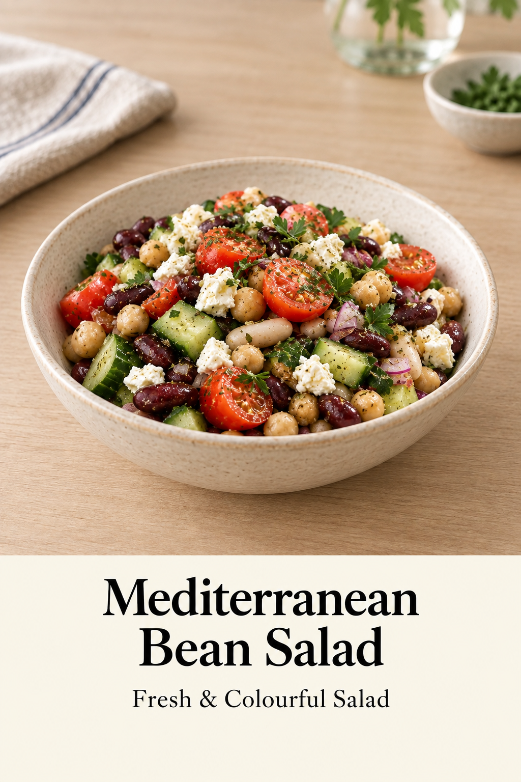 Matching Mediterranean Bean Salad menu card